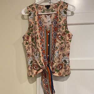 NWT Anne Taylor Paisley Tie Waist Tank Top Size Medium
